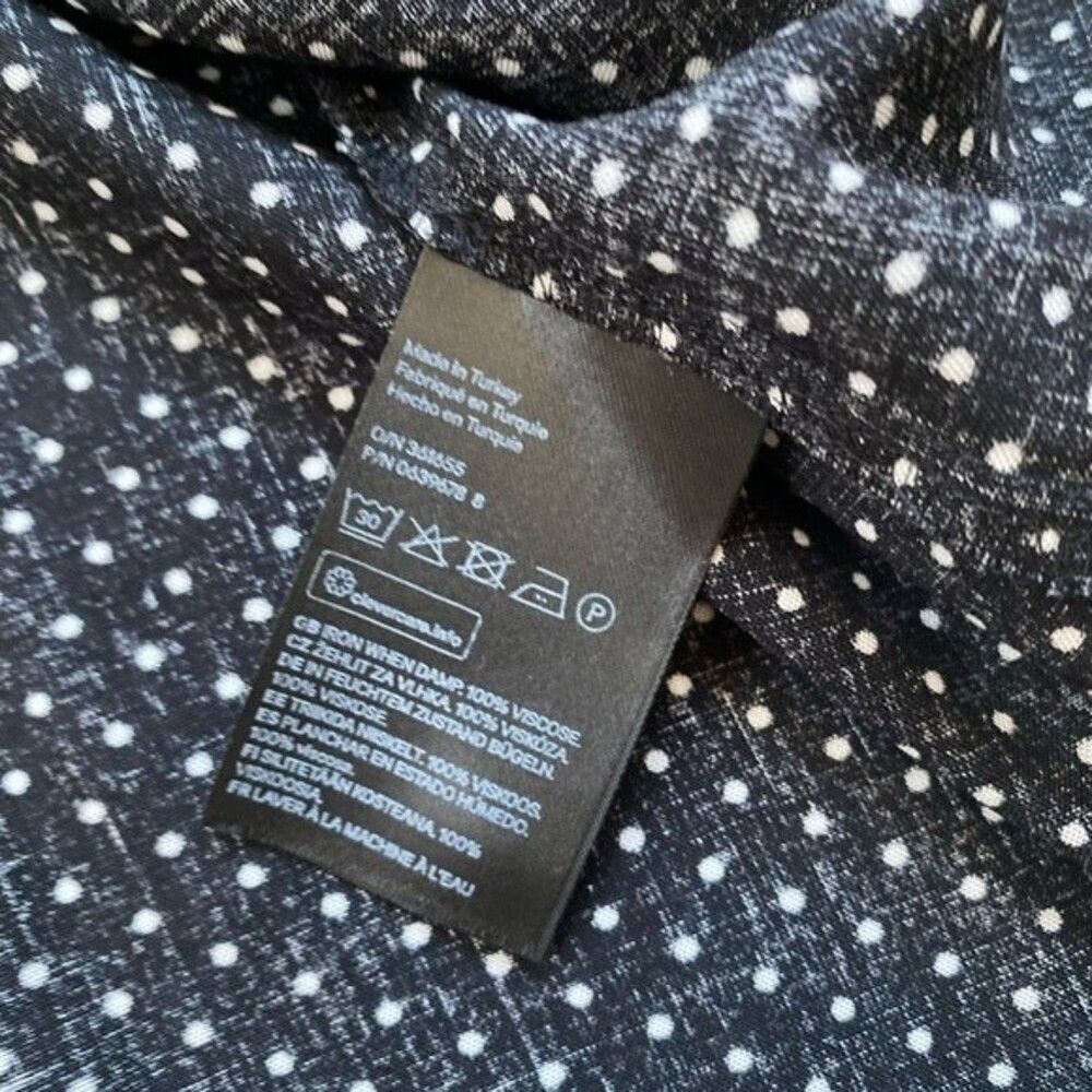 H&M Women’s Black Polka Dot Blouse Tie Neck Long Sleeve Gathered Sleeve Top - Picture 7 of 14